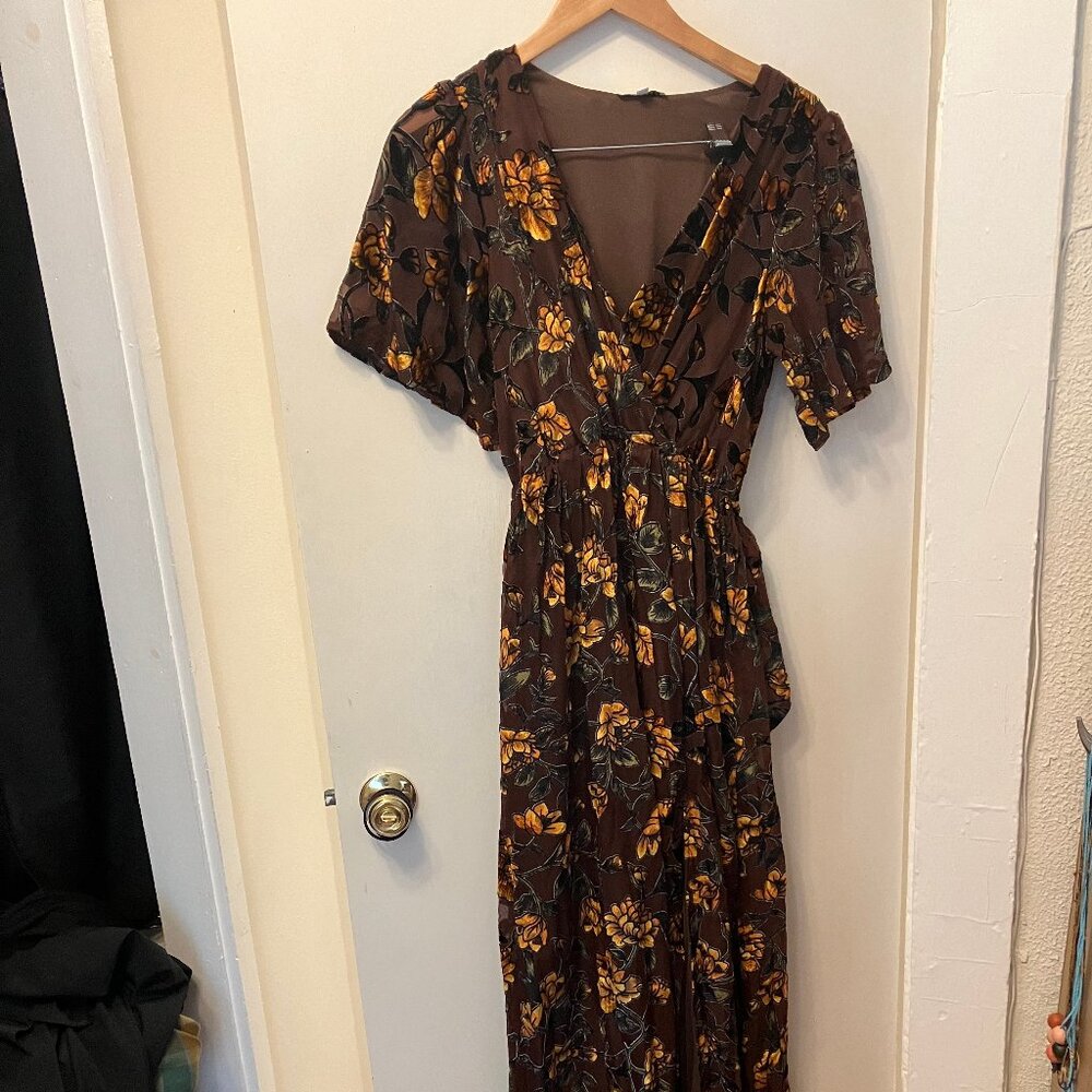Uma Velvet Maxi Dress Clove and Amber Floral